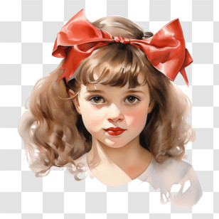 Bow Day - Artistic Illustration Of Girl With Red Bow Transparent PNG