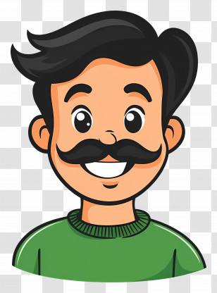 Mustachioed Man - Cartoon Illustration Of Smiling Man With Mustache Transparent PNG