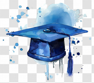 Graduation Hat - Blue Graduation Cap Watercolor Illustration Transparent PNG