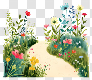 Spring Garden Path - Colorful Flower Path Illustration Transparent PNG