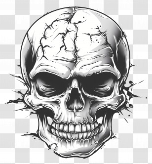 Skull - Realistic Human Skull Illustration In Black And White Transparent PNG