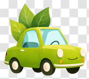 Eco Friendly Car - Green Car With Leaf Cartoon Transparent PNG