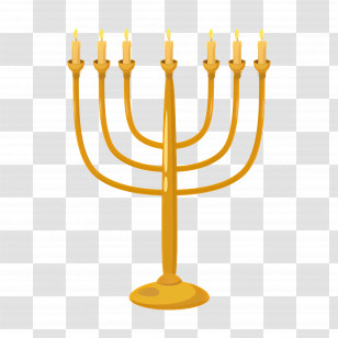 Hanukkah Menorah - Golden Menorah With Lit Candles For Hanukkah Transparent PNG
