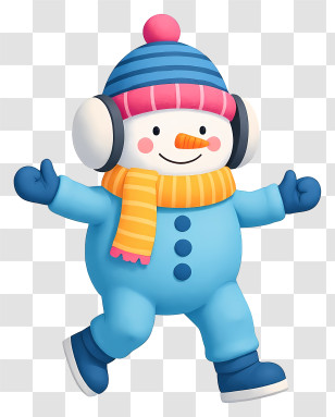 Cartoon Blue Snowman - Happy Snowman In Winter Outfit Transparent PNG