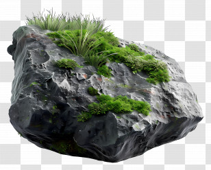 Mossy Stone - Dark Mossy Rock Covered With Natural Green Growth Transparent PNG