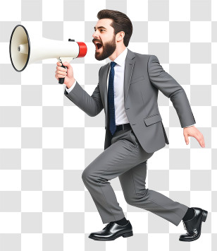 Businessman Shouting With Megaphone - Running Man With Megaphone Transparent PNG
