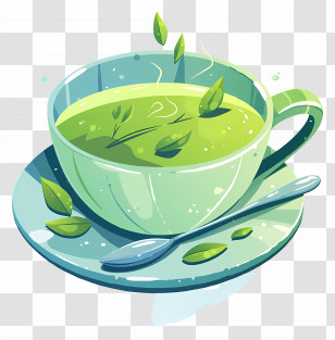 Green Tea - Green Tea Cup With Leaves Illustration Transparent PNG