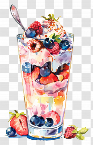 Yogurt Parfait - Fruit Parfait With Mixed Berries In A Glass Transparent PNG