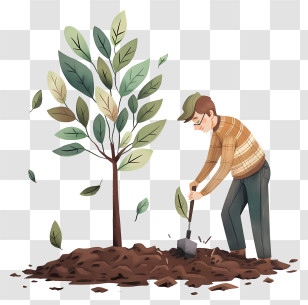 Tree Planting - Gardener Planting Tree Illustration For Nature Care Transparent PNG