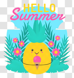 Cartoon Pineapple - Hello Summer Pineapple With Ice Cream Transparent PNG