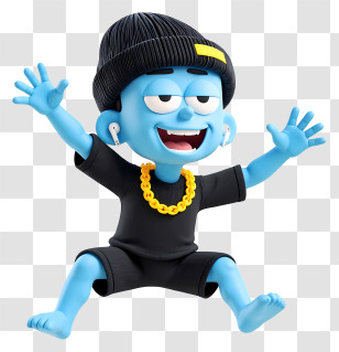 Playful Cartoon Boy - Energetic Blue Jumping Character Transparent PNG