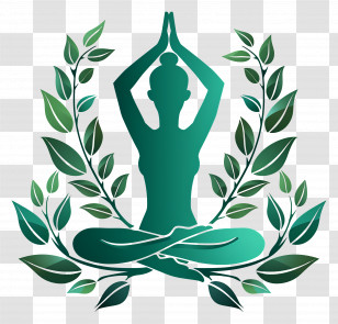 Yoga Symbol - Yoga Pose Illustration With Leaves Transparent PNG