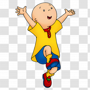 Caillou - Happy Cartoon Boy In A Yellow Shirt Jumping Joyfully Transparent PNG