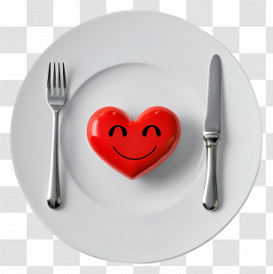 Love Design - Plate With Smiley Red Heart And Cutlery Transparent PNG