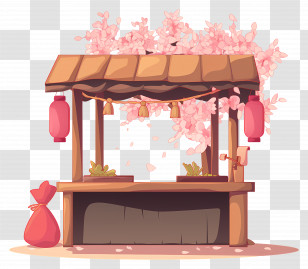 Wooden Market Stall - Market Stall With Cherry Blossoms And Lanterns Transparent PNG