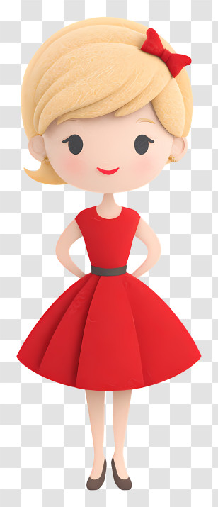 Cute Girl With Blonde Hair - Stylish Red Dress Girl Cartoon Transparent PNG