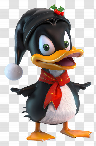 Daffy Duck - Festive Penguin With Hat And Scarf Transparent PNG