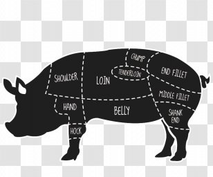 Domestic Pig Butcher Primal Cut Meat Pork - Black And White Transparent PNG