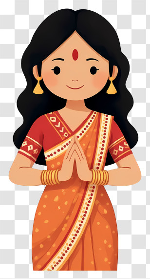 Indian Woman Welcome Namaste Hands - Cute Girl In Traditional Dress Transparent PNG