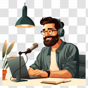 Podcast - Man Podcasting In A Home Studio Setup Transparent PNG