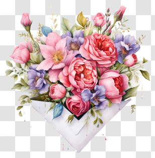 Heart Shaped Envelope - Floral Arrangement In A Gift Envelope Transparent PNG