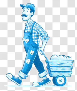 Man Pulling Bread Cart - Blue Farmer Pulling Bread Cart Transparent PNG