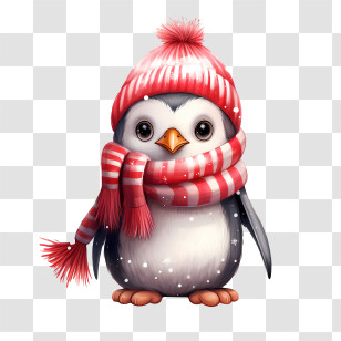 Christmas Penguin - Cute Penguin With Winter Hat And Scarf Illustration Transparent PNG