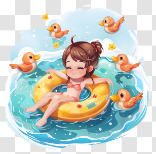 Pool Opening Day - Girl Relaxing In Pool With Ducks Transparent PNG