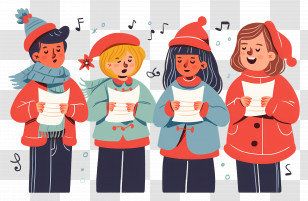Go Caroling Day - Group Singing Christmas Carols In Winter Attire Transparent PNG