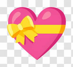 Gift Heart - Pink Heart With Yellow Ribbon Bow Transparent PNG