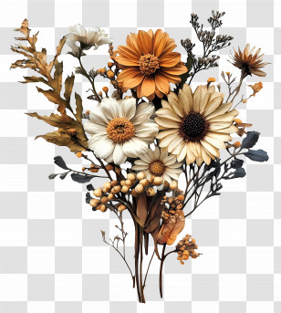 Dried Flower Art - Dried Flowers With Orange Accents Transparent PNG