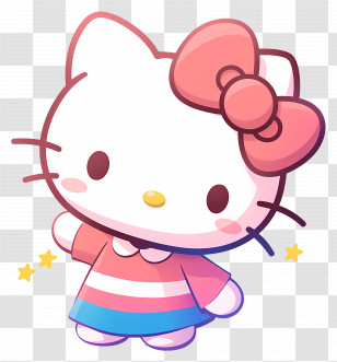 Hello Kitty - Cartoon White Cat In Dress With Red Bow Transparent PNG