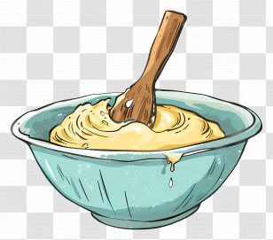 Bowl Of Batter And Wooden Spoon - Bowl Of Batter With Wooden Spoon Transparent PNG
