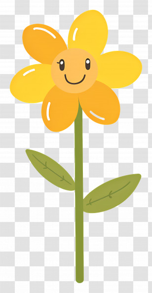 Flower Emoji - Smiling Yellow Flower Cartoon With Green Stem Transparent PNG