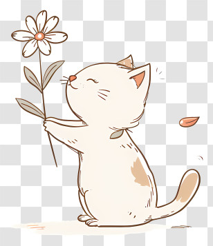 Cat Playing Flowers - Cute Cat Holding A Flower In Cartoon Style Transparent PNG