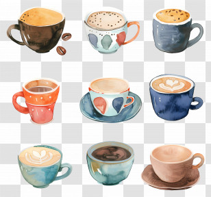 Coffee Cup - Watercolor Set Of Coffee Cups In Various Styles Transparent PNG