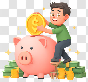 Saving Money In Piggy Bank - Saving Money With Piggy Bank Transparent PNG