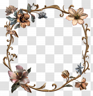 Floral Vintage Frame - Golden Floral Decorative Frame Transparent PNG