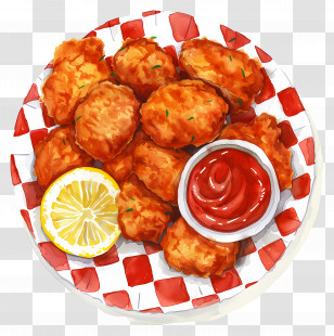 Fried Chicken Nuggets - Plate Of Chicken Nuggets With Sauce Transparent PNG