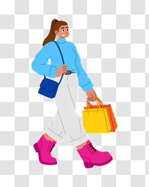 Woman - Woman With Shopping Bags In Winter Attire Transparent PNG