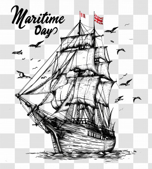 Maritime Day - Vintage Ship Sketch For Maritime Day Celebration Transparent PNG