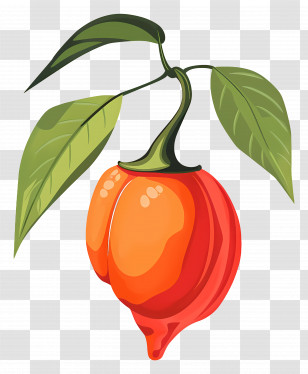 Habanero Pepper - Red Fruit With Green Leaves Transparent PNG