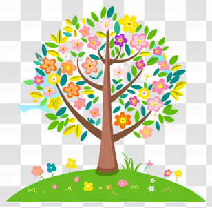 Flower Tree - Tree With Colorful Flowers In Bloom Transparent PNG
