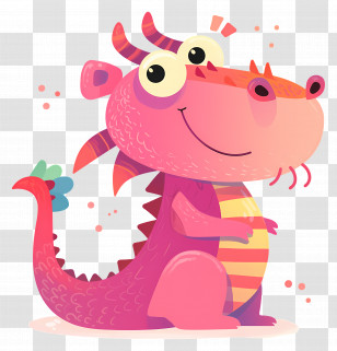 Cute Pink Dragon - Pink Cartoon Dragon Illustration Transparent PNG