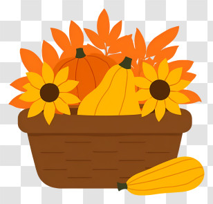 Harvest Basket Arrangement - Autumn Pumpkin And Sunflower Basket Transparent PNG