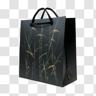 Black Paper Bag - Decorative Black Gift Bag With Floral Design Transparent PNG