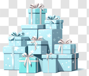 Gift Boxes - Stack Of Light Blue Gift Boxes With Ribbons Transparent PNG