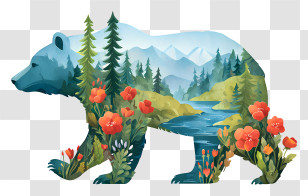 Nature Bear - Bear Filled With Mountain River Scene Transparent PNG