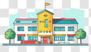 School Building - Modern Yellow School Building Illustration Transparent PNG