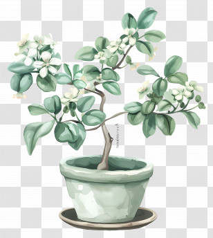 Potted Jade Flower - Graceful Bonsai Tree In A Ceramic Pot Transparent PNG